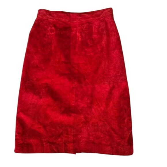 SWIRZWER'S Elegant Midi Red Genuine Leather Suede Skirt Size 16 Western Bohemian - Picture 1 of 9